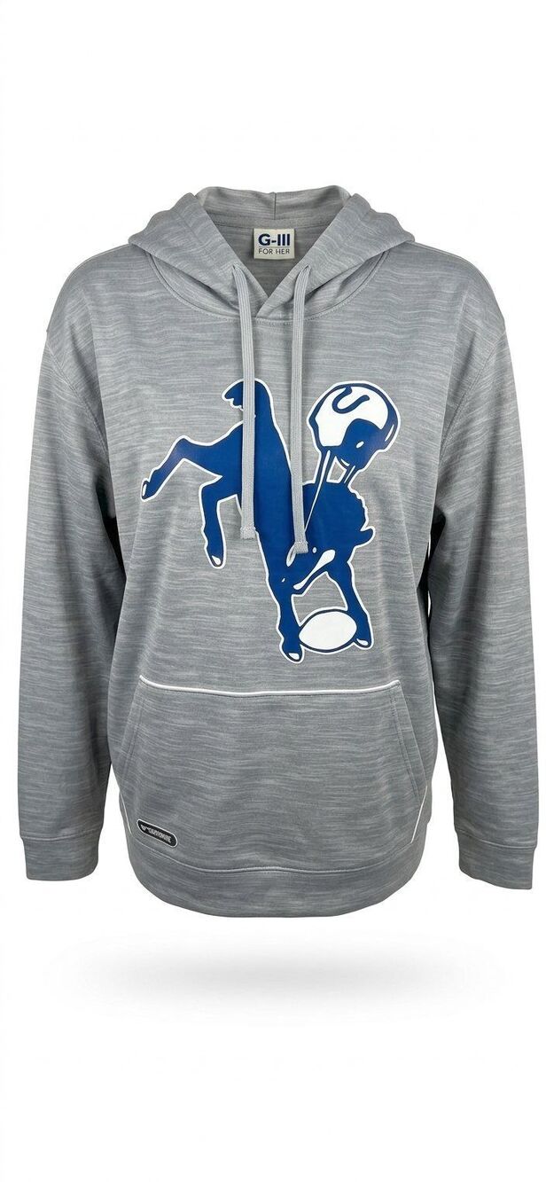 NFL Indianapolis Colts Gray Hoodie Sweatshirt Throwback Logo Bucking Horse L NEW